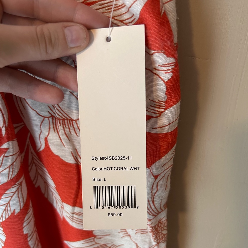 NWT Bettina Star Wide Leg Crop Hawaiian Pants Hot Coral/White Size L Tropical - Picture 3 of 11